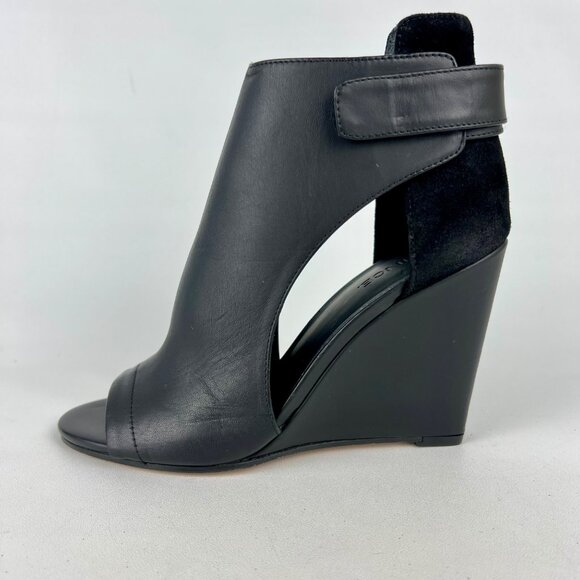 Vince Womens Kara Open Toe Wedge Sandal Black Leather Side Cutouts size 7 - Picture 7 of 16